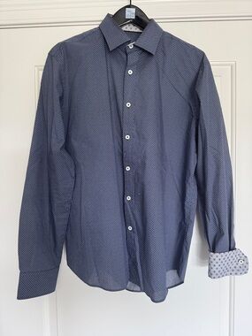 Bugatchi Navy Microdot Spread Collar Dress Shirt